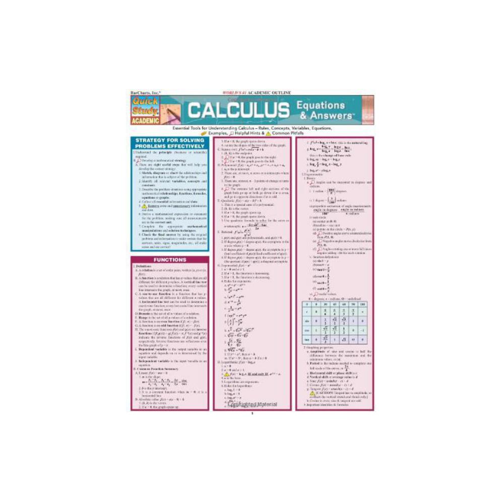 Barchart, Study Guide, Calculus, Equations and Answers